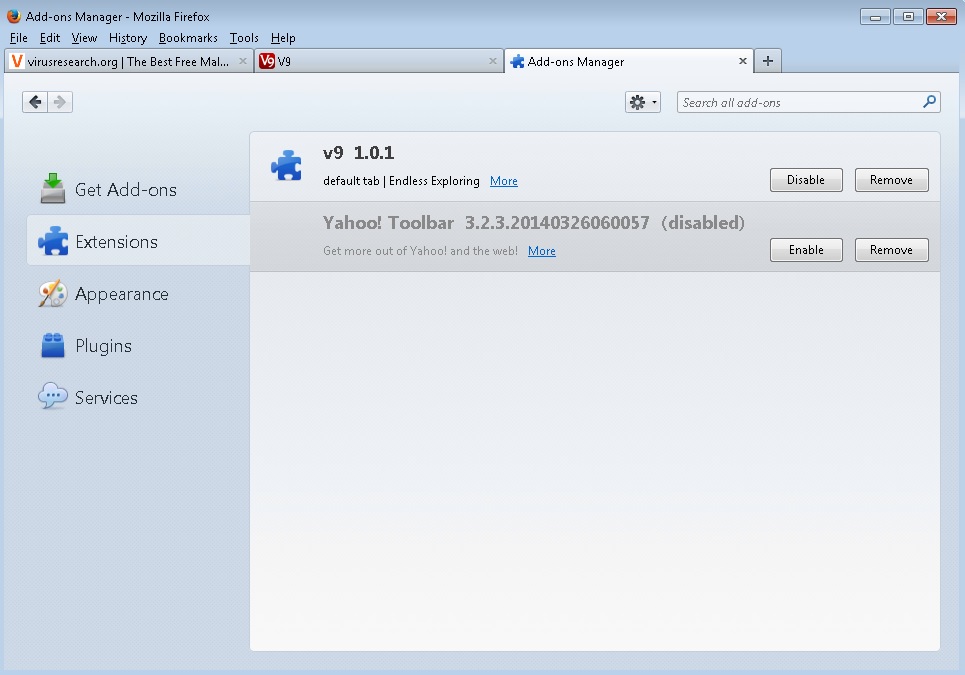 disable v9 extension from firefox disable and remove v9 extension from firefox