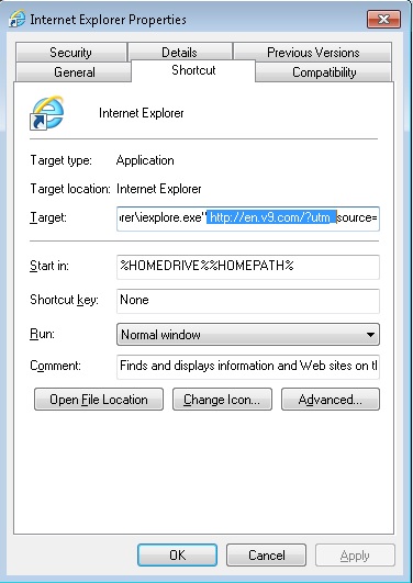 en.v9.com_IE_shortcut hijack remove en.v9.com_shortcut hijack
