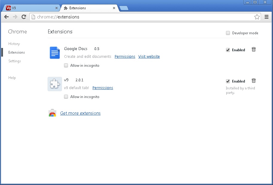 remove v9 extension from chrome delete v9 extension from chrome