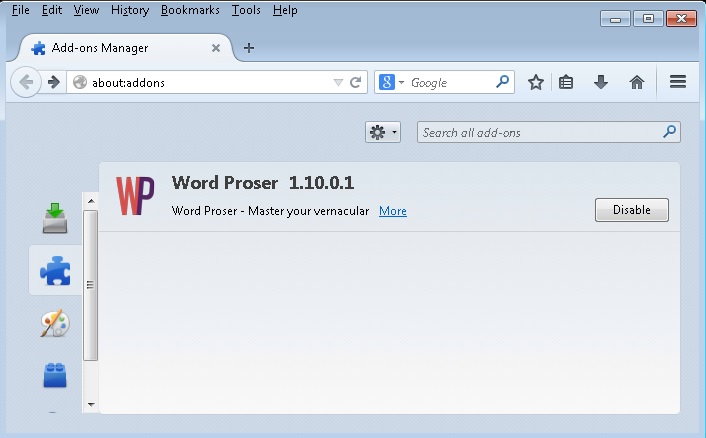 remove word proser from firefox
