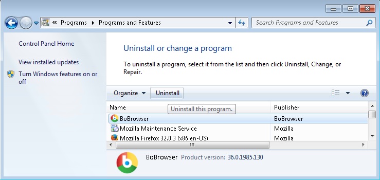 uninstall bobrowser bobrowser uninstall