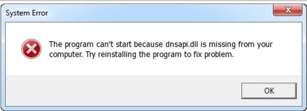 dnsapi.dll is missing error