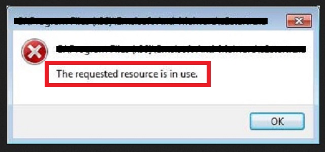 remove “The requested resource is in use” pop-up